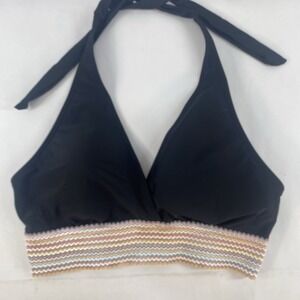 Yonique Women's‎ Halter Bikini Top Only Large Black Boho Elastic Wide Band